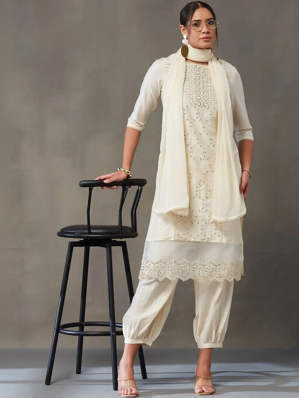 VASVI Women Ethnic Motifs Embroidered Regular Sequinned Kurta with Patiala & With Dupatta