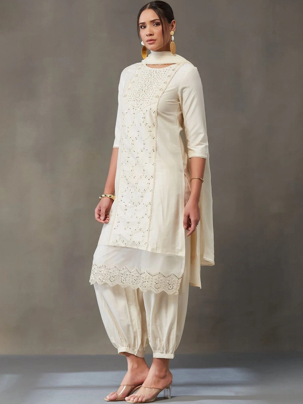 VASVI Women Ethnic Motifs Embroidered Regular Sequinned Kurta with Patiala & With Dupatta