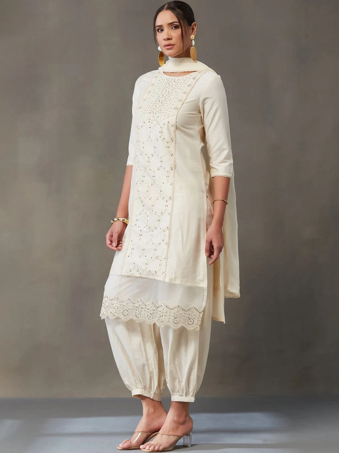VASVI Women Ethnic Motifs Embroidered Regular Sequinned Kurta with Patiala & With Dupatta