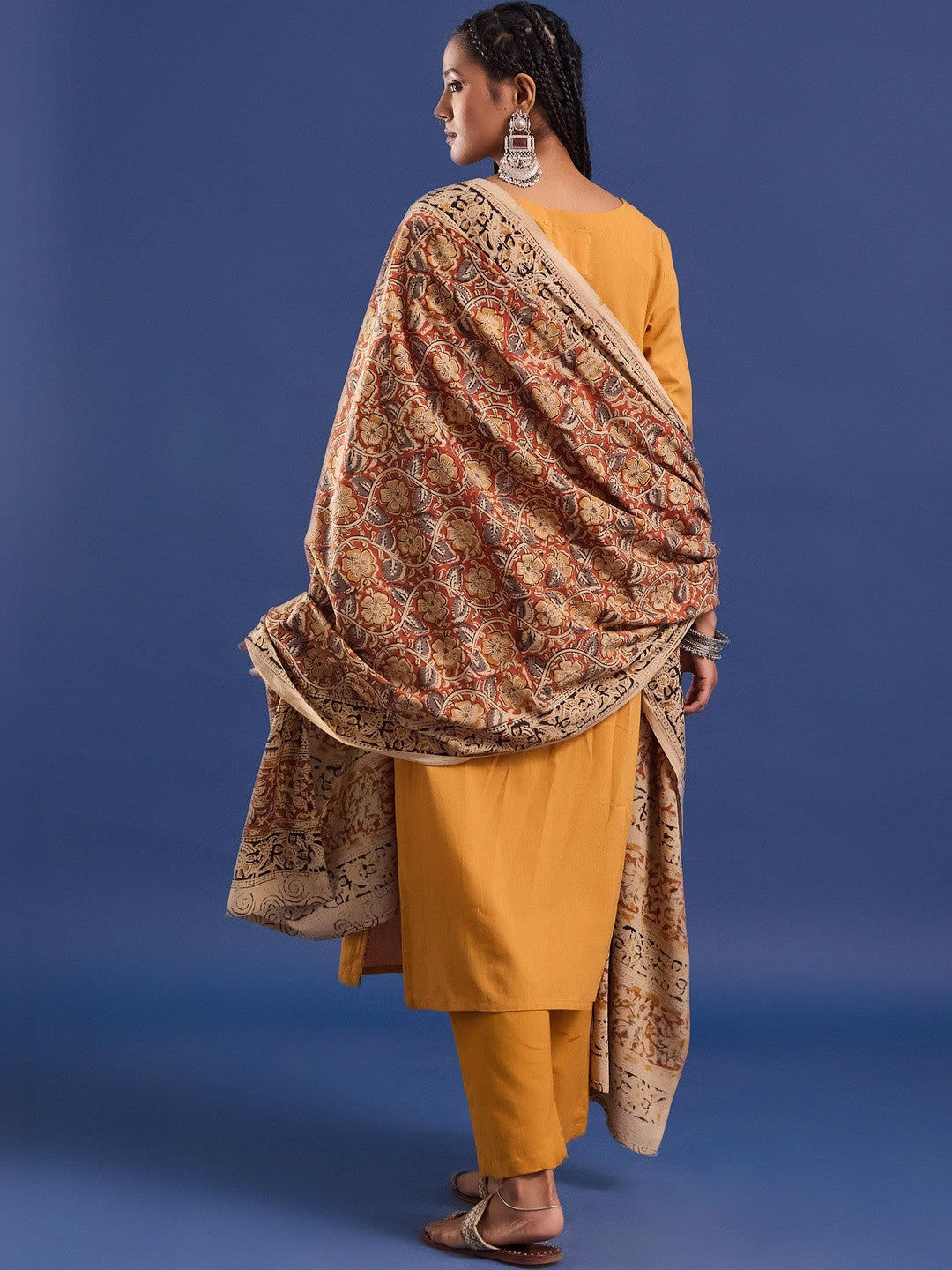 VASVI Hand Block Printed Cotton Straight Kurta & Trousers With Dupatta