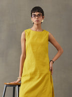 VASVI Women Cotton Solid Thread Work Straight Kurta, Mustard