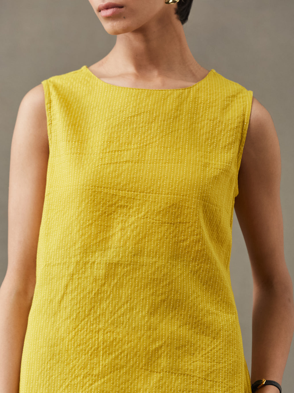 VASVI Women Cotton Solid Thread Work Straight Kurta, Mustard