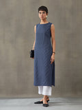 VASVI Women Cotton Solid Thread Work Straight Kurta, Navy Blue