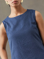 VASVI Women Cotton Solid Thread Work Straight Kurta, Navy Blue