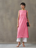 VASVI Women Cotton Solid Thread Work Straight Kurta, Pink