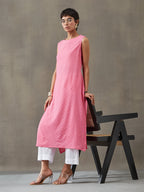 VASVI Women Cotton Solid Thread Work Straight Kurta, Pink