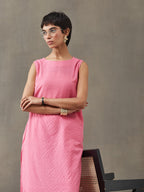 VASVI Women Cotton Solid Thread Work Straight Kurta, Pink