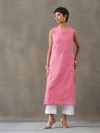 VASVI Women Cotton Solid Thread Work Straight Kurta, Pink