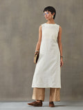 VASVI Women Cotton Solid Thread Work Straight Kurta, White