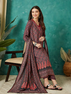 VASVI Muslin Printed Adda Work Kurta Pant with Dupatta, Red