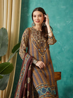 VASVI Muslin Printed Adda Work Straight Kurta Pant with Dupatta, Brown