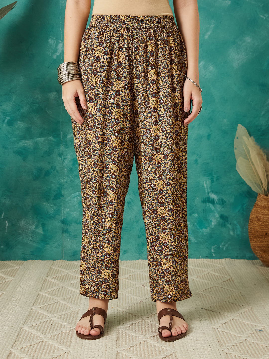 VASVI Muslin Printed Adda Work Straight Kurta Pant with Dupatta, Brown