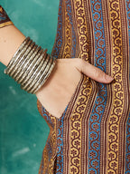 VASVI Muslin Printed Adda Work Straight Kurta Pant with Dupatta, Brown