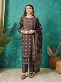 VASVI Muslin Printed Adda Work Straight Kurta Pant with Dupatta, Brown