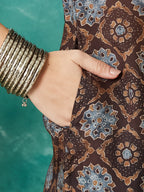 VASVI Muslin Printed Adda Work Straight Kurta Pant with Dupatta, Brown