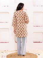 VASVI Women Cotton Floral Printed Top, Beige
