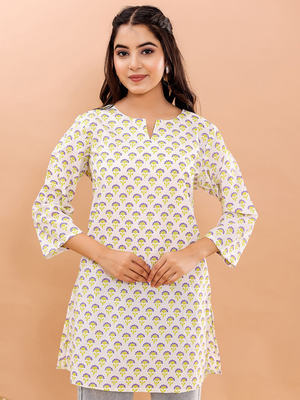 VASVI Women Cotton Floral Printed Top, Green