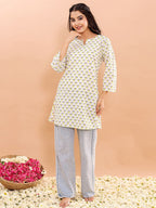 VASVI Women Cotton Floral Printed Top, Green