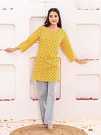 VASVI Women Cotton Floral Printed Top, Mustard