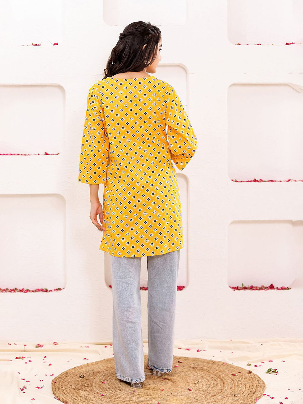 VASVI Women Cotton Floral Printed Top, Mustard