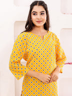 VASVI Women Cotton Floral Printed Top, Mustard