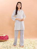 VASVI Women Cotton Floral Printed Top, Off White