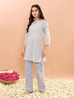 VASVI Women Cotton Floral Printed Top, Off White