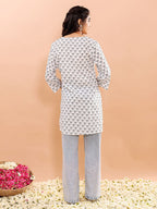 VASVI Women Cotton Floral Printed Top, Off White
