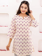 VASVI Women Cotton Floral Printed Top, Purple