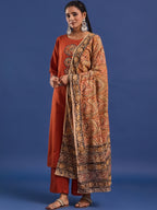 VASVI Women Hand Block Printed Pure Cotton Straight Kurta Trousers With Dupatta