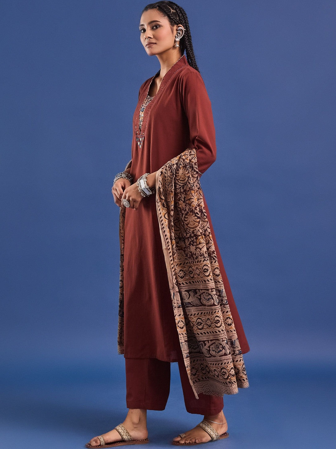 VASVI Cotton Straight Kurta & Trousers With Dupatta
