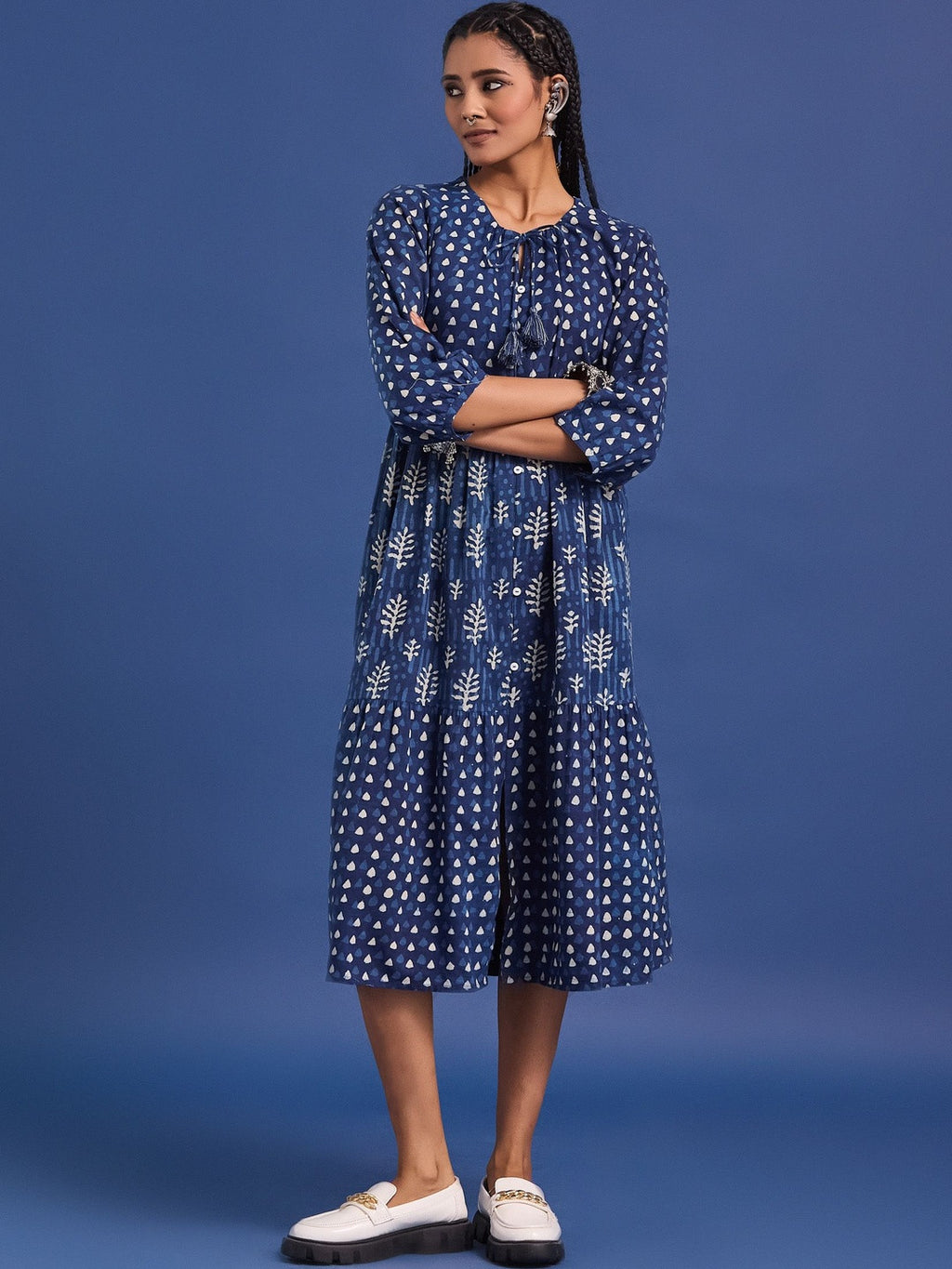 VASVI Women Printed Cotton Fit & Flared Dress