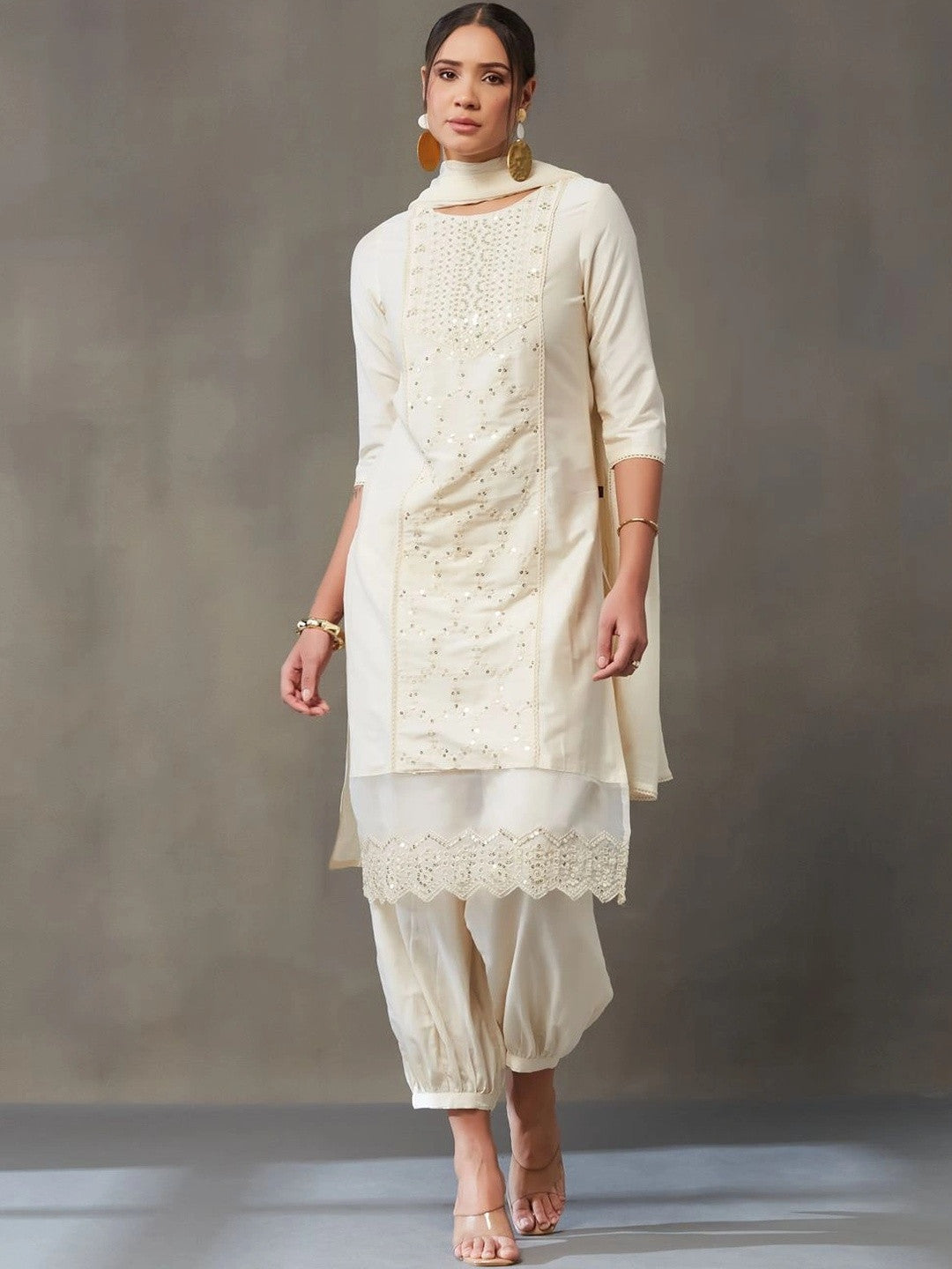 VASVI Women Ethnic Motifs Embroidered Regular Sequinned Kurta with Patiala & With Dupatta