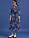 VASVI Women Indigo Printed Pure Cotton Fit & Flared Dress