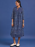 VASVI Women Indigo Printed Pure Cotton Fit & Flared Dress