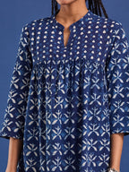 VASVI Women Indigo Printed Pure Cotton Fit & Flared Dress