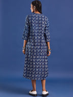 VASVI Women Indigo Printed Pure Cotton Fit & Flared Dress