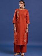 VASVI Women Hand Block Printed Pure Cotton Straight Kurta Trousers With Dupatta