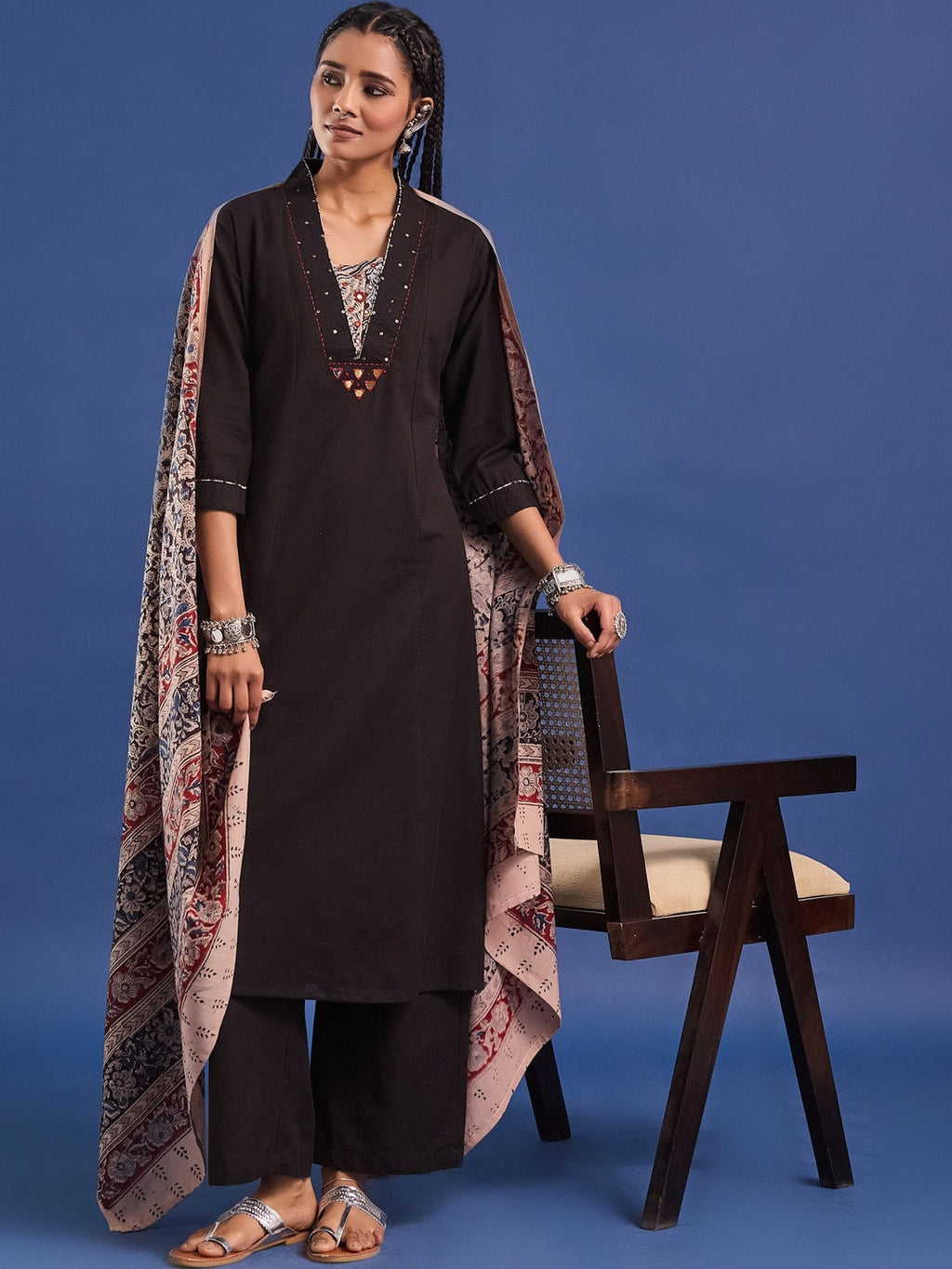 VASVI Women Pure Cotton Straight Kurta Trousers With Dupatta