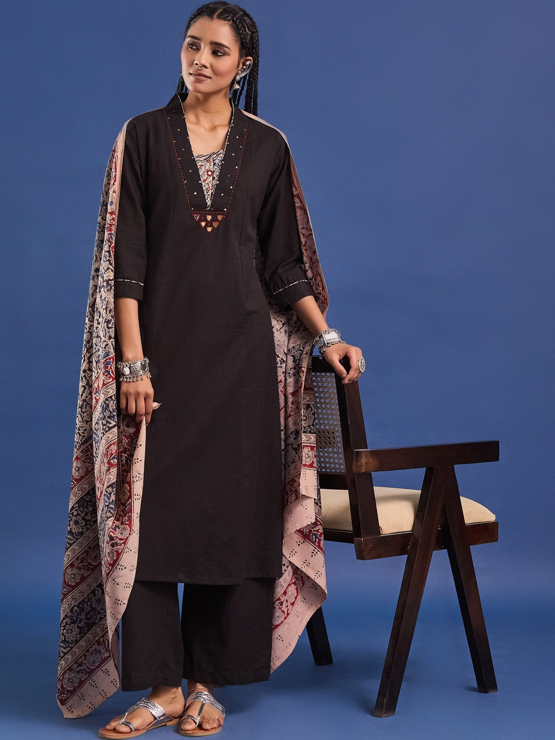 VASVI Women Pure Cotton Straight Kurta Trousers With Dupatta