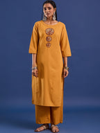 VASVI Hand Block Printed Cotton Straight Kurta & Trousers With Dupatta