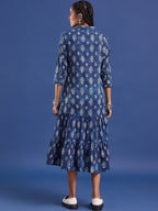 VASVI Women Indigo Printed Pure Cotton Fit & Flared Dress