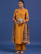 VASVI Women Hand Block Printed Pure Cotton Straight Kurta Trousers With Dupatta