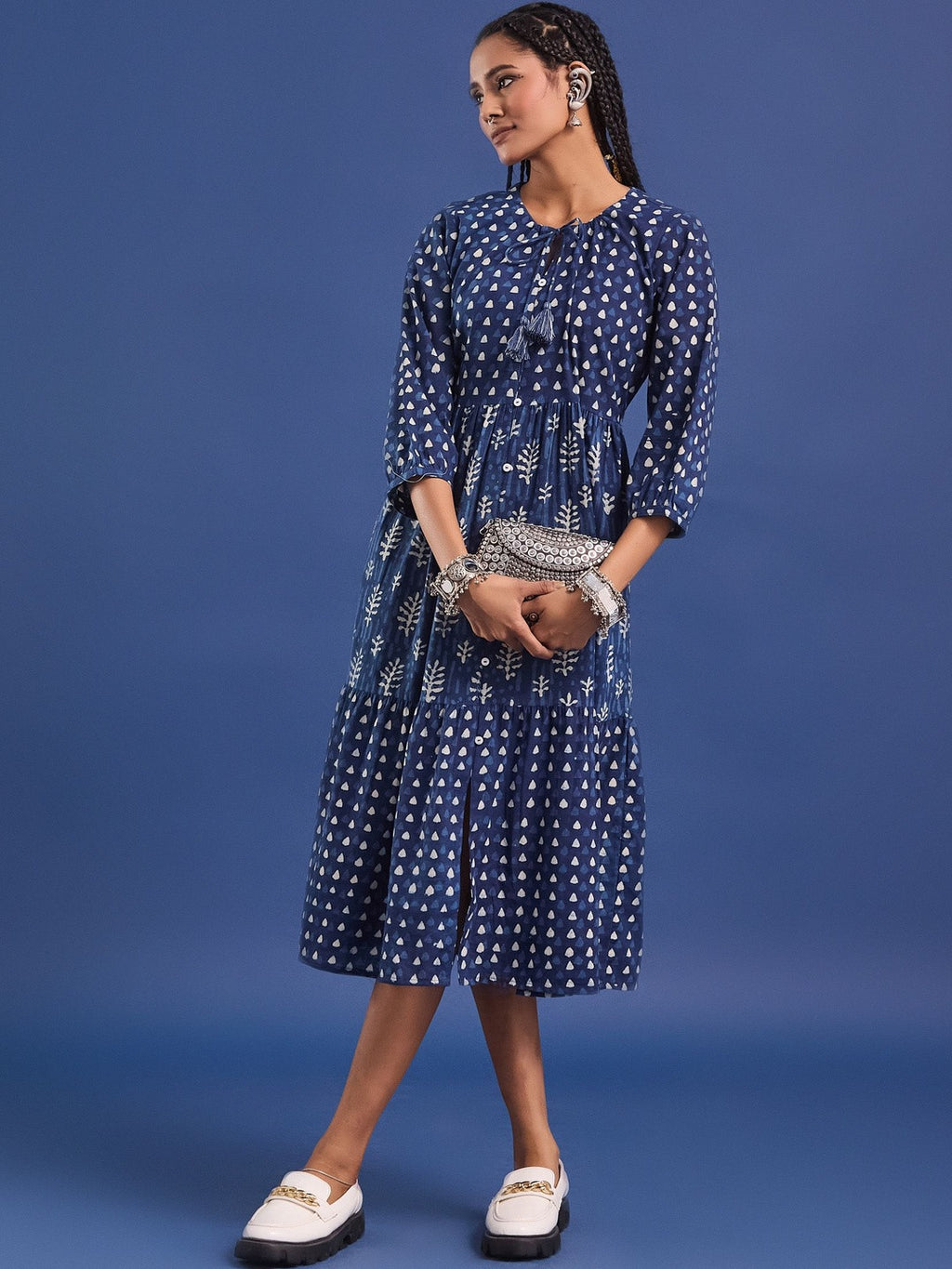 VASVI Women Printed Cotton Fit & Flared Dress