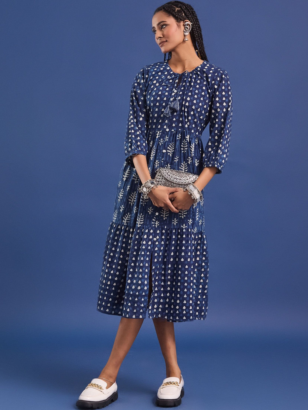 VASVI Women Printed Cotton Fit & Flared Dress