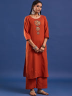 VASVI Women Hand Block Printed Pure Cotton Straight Kurta Trousers With Dupatta