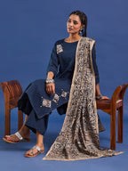 VASVI Women Hand Block Printed Pure Cotton Straight Kurta Trousers With Dupatta