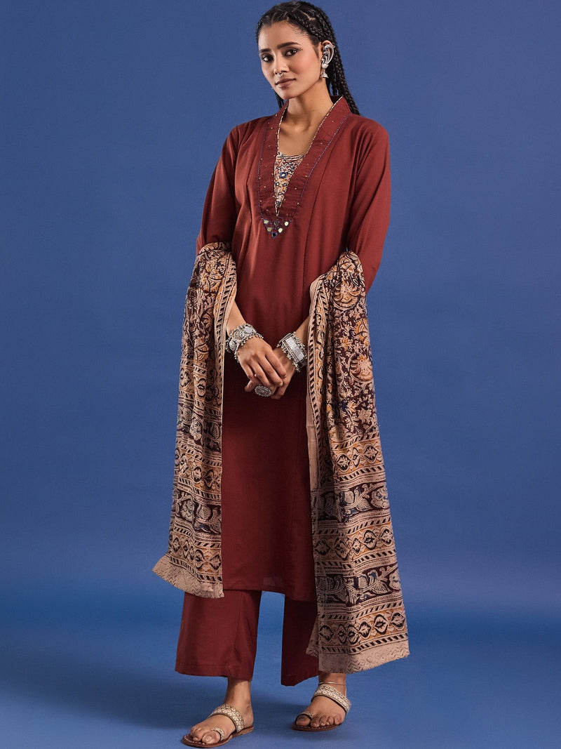 VASVI Cotton Straight Kurta & Trousers With Dupatta