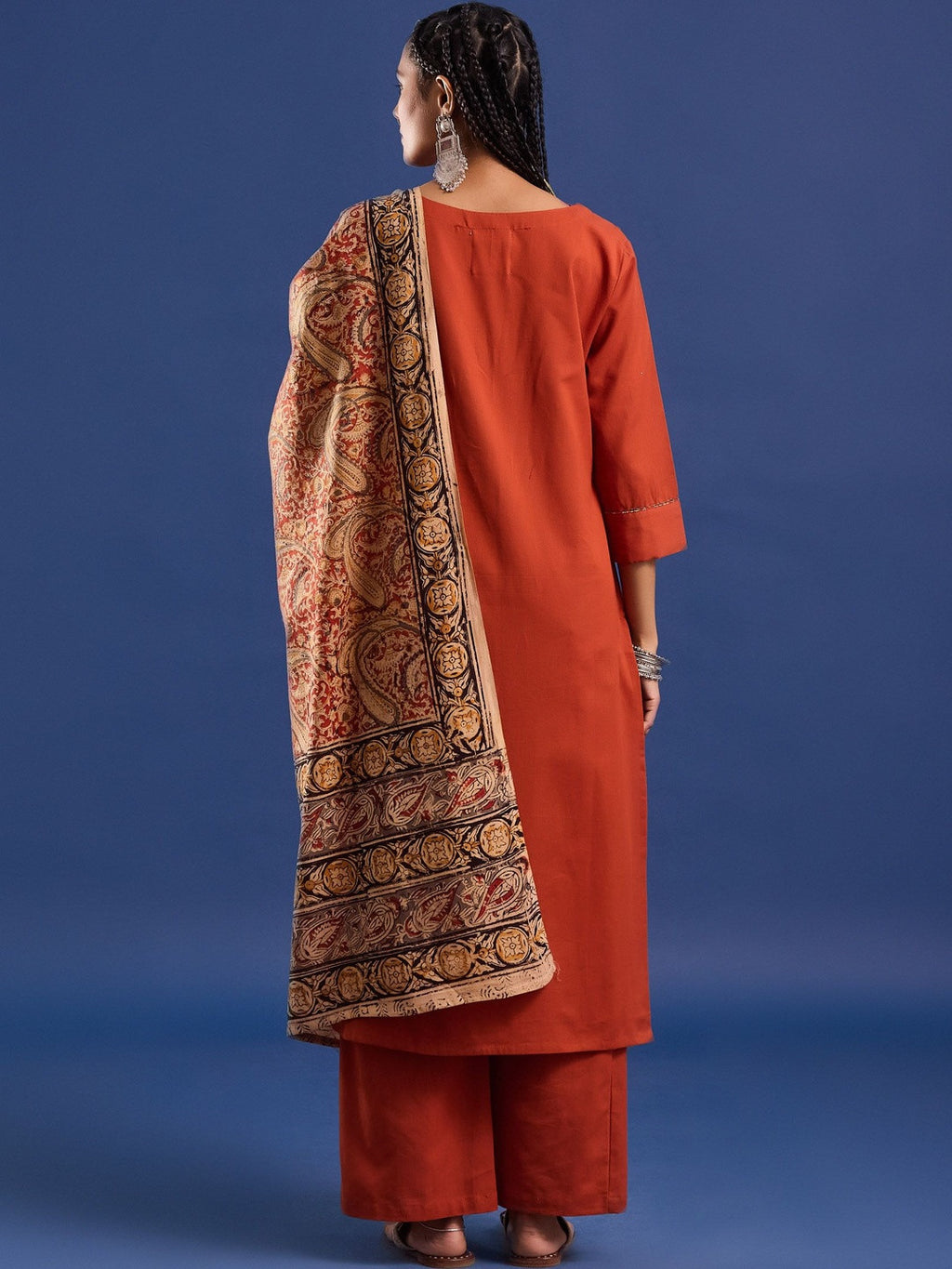 VASVI Women Hand Block Printed Pure Cotton Straight Kurta Trousers With Dupatta
